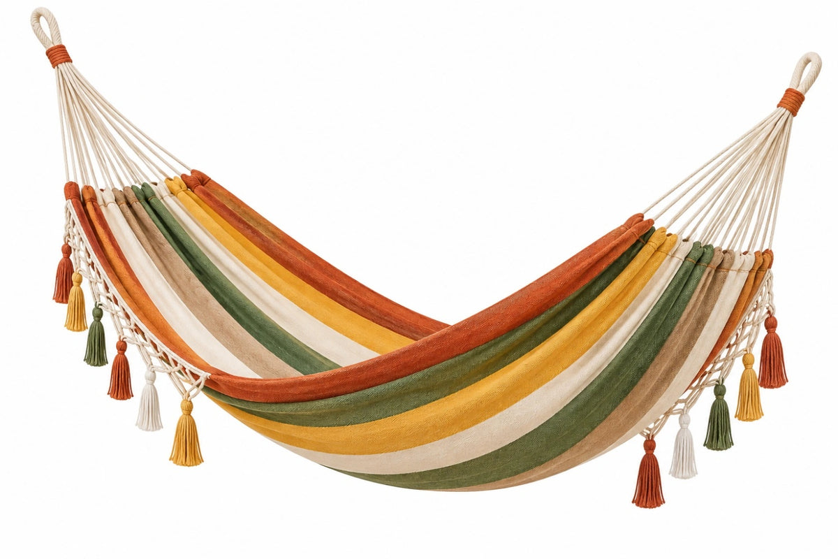 Amaca 300 x 100 cm in cotone multicolore con nappe stile boho