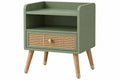 Comodino 45 x 40 x 65 cm in legno verde con anta in rattan stile moderno