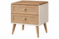 Comodino 45 x 35 x 55 cm in legno e rattan beige bianco - 2 cassetti stile retrò