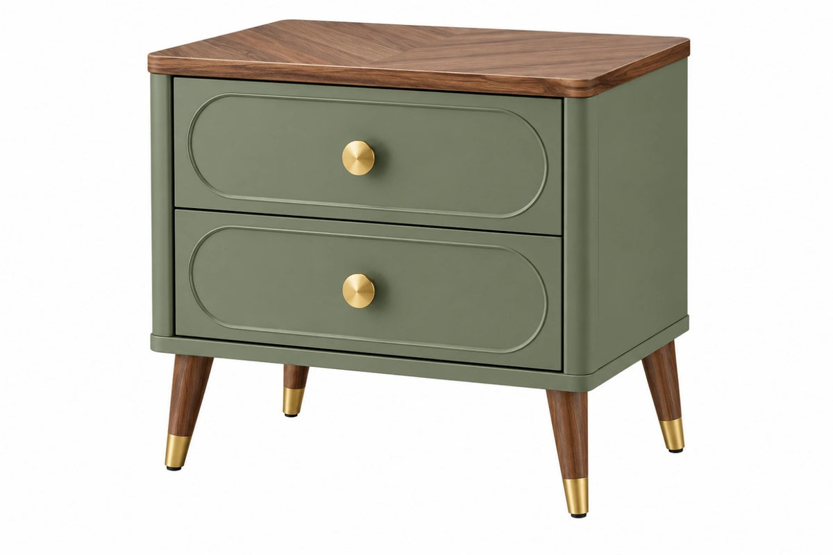 Comodino 60 x 40 x 60 cm in legno verde con 2 cassetti stile moderno