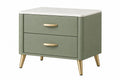 Comodino 60 x 40 x 55 cm verde con due cassetti piano effetto marmo e gambe in metallo stile moderno