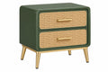 Comodino 50 x 40 x 60 cm in legno verde con cassetti in rattan - stile retrò