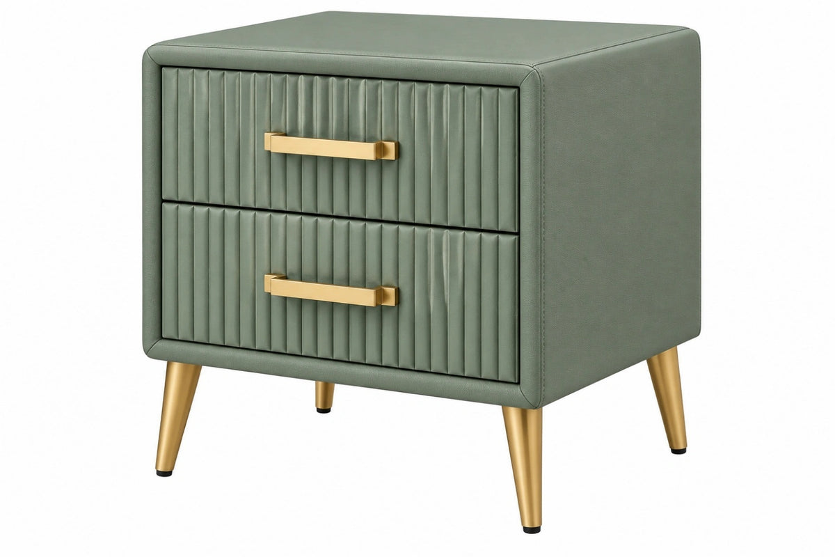 Comodino 50 x 40 x 60 cm verde salvia in rivestimento sintetico con 2 cassetti stile moderno