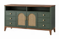 Credenza 180 x 45 x 90 cm in legno verde scuro e noce con rattan per soggiorno stile retrò