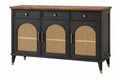 Credenza 160 x 45 x 90 cm in legno nero e rattan naturale - contenitore con 3 cassetti e 3 ante