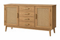 Credenza 160 x 45 x 85 cm in legno naturale e rattan con 4 cassetti stile retrò