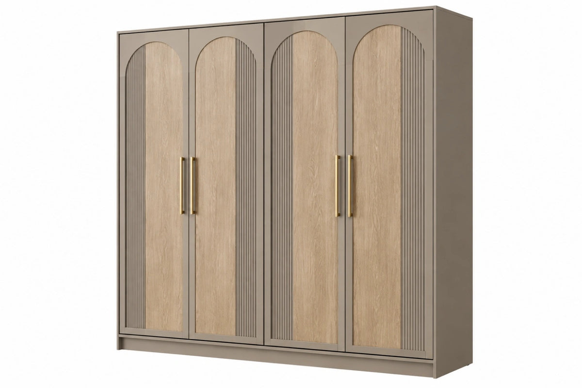 Armadio 200 x 60 x 220 cm effetto legno tortora e rovere a 4 ante moderno