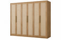 Armadio guardaroba 300 x 60 x 240 cm in legno naturale con ante in rattan stile moderno