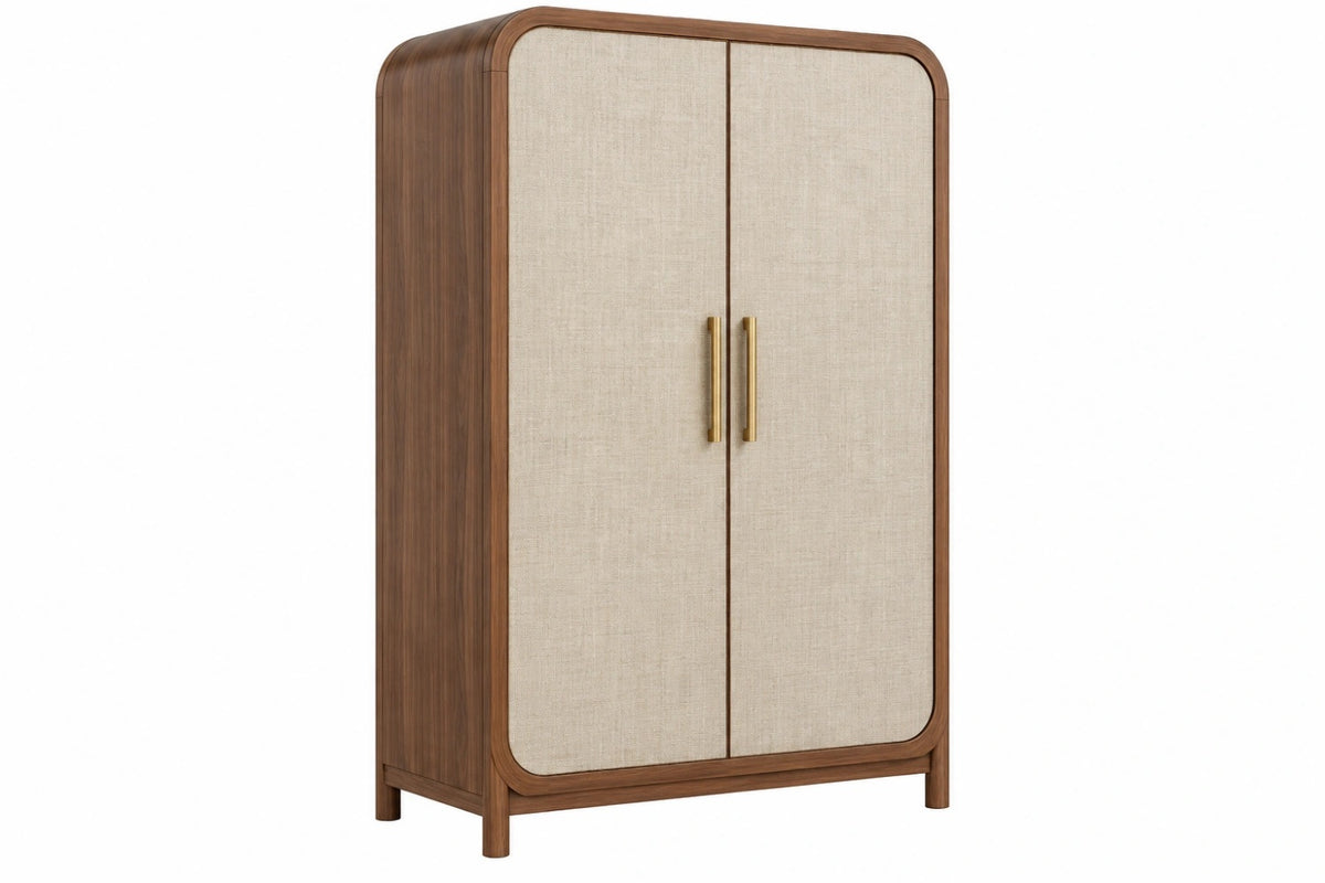 Armadio guardaroba 100 x 55 x 190 cm effetto legno noce e beige con ante rivestite