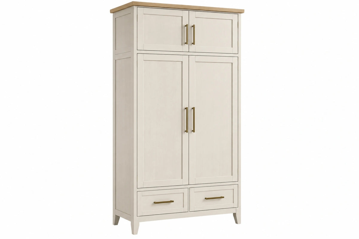 Armadio guardaroba 100 x 55 x 200 cm in legno avorio e naturale con ante e cassetti