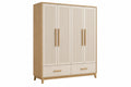 Armadio guardaroba 180 x 55 x 200 cm effetto legno rovere e beige a 4 ante con 2 cassetti