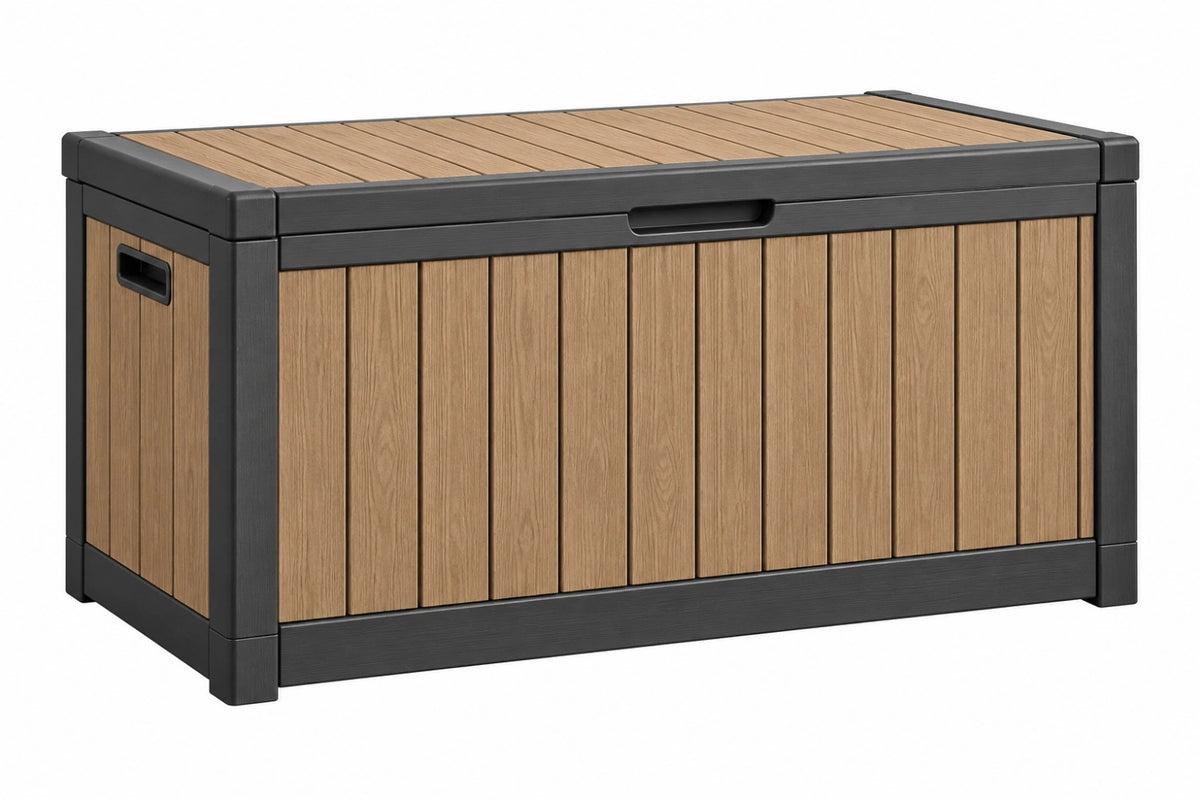 Cassapanca da esterno 120 x 60 x 63 cm in polipropilene marrone e antracite con coperchio