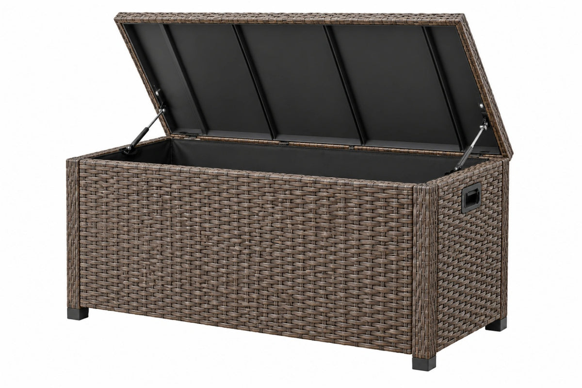 Cassapanca da esterno 120 x 50 x 60 cm in rattan sintetico marrone con coperchio sollevabile