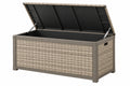 Cassapanca da esterno 152 x 73 x 70 cm in resina beige tortora con coperchio a sollevamento assistito