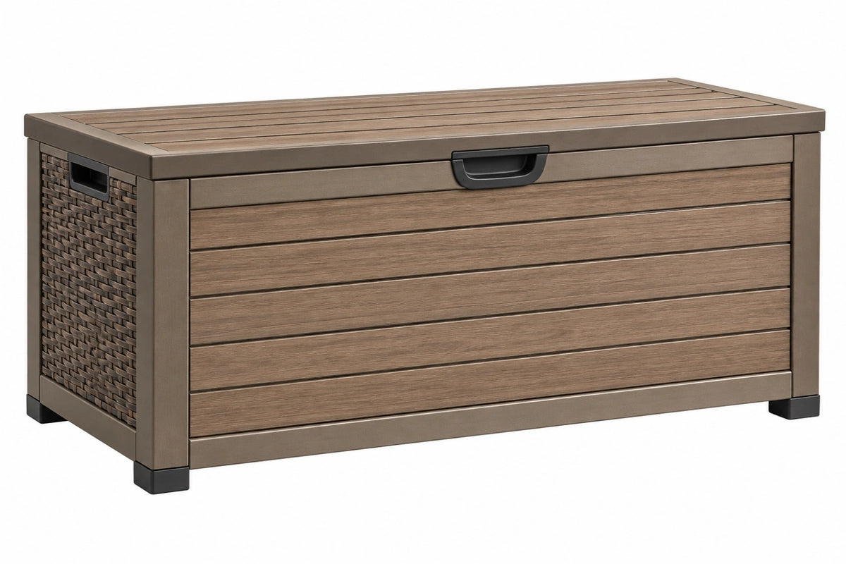 Cassapanca da esterno 120 cm in resina marrone tortora con coperchio