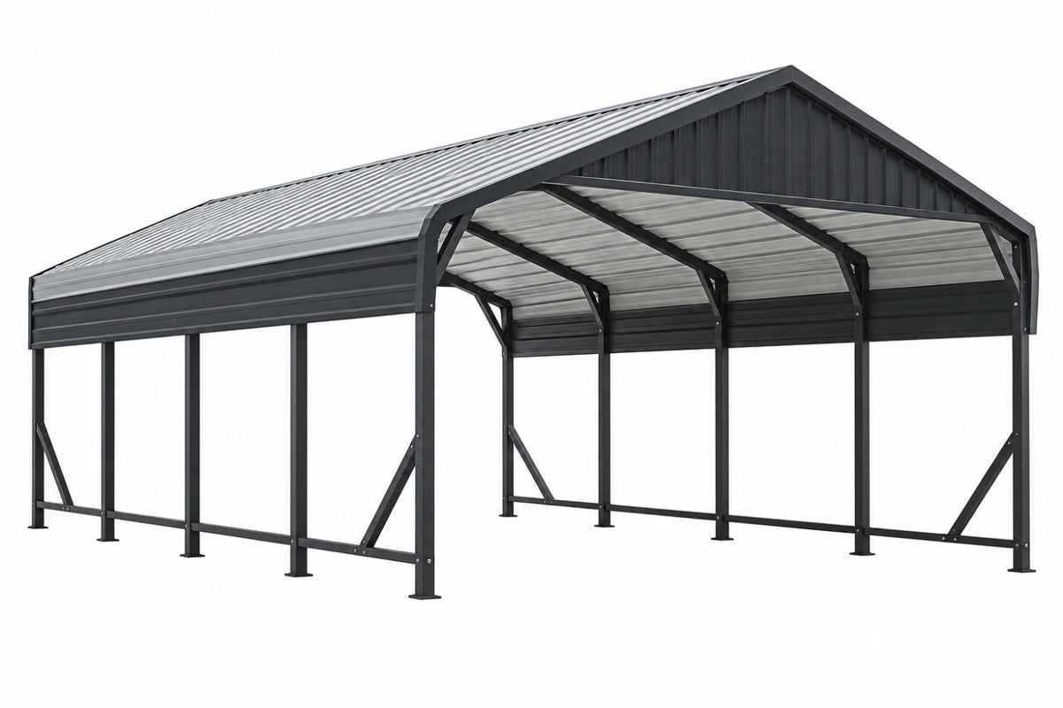 Carport 600 x 300 x 270 cm in acciaio grigio antracite - tettoia per auto da esterno