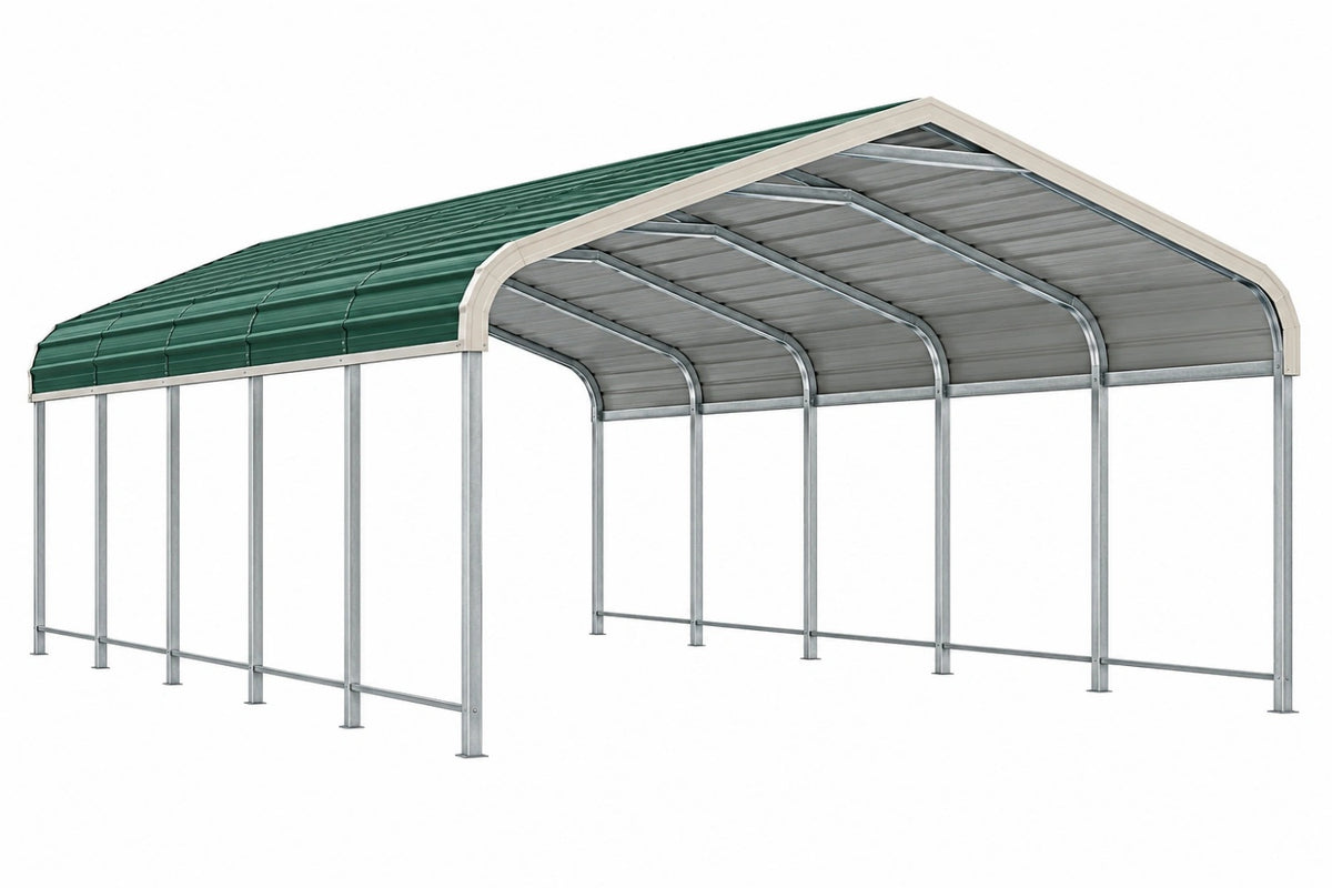 Tettoia per auto 600 x 300 x 270 cm in acciaio zincato verde e argento - Copertura da esterno ad arco