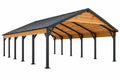 Carport 600 x 300 x 300 cm in acciaio e legno nero marrone con tetto a falde
