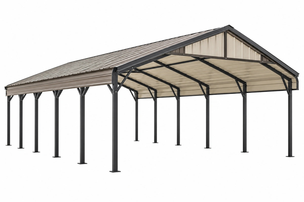 Tettoia per auto 610 x 610 cm in acciaio nero con pannelli traslucidi - stile moderno