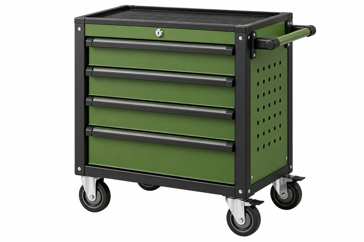 Carrello portautensili 76 x 46 x 96 cm in acciaio verde e nero con 5 cassetti e ruote