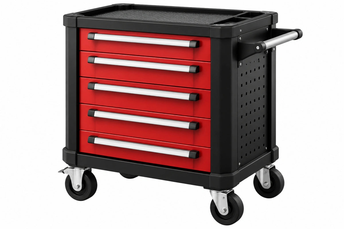 Carrello portautensili 77 x 46 x 95 cm in acciaio rosso e nero con 5 cassetti e ruote