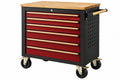 Carrello portautensili 100 x 50 x 100 cm in acciaio nero e rosso con piano in legno e 7 cassetti