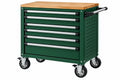Carrello portautensili 100 x 50 x 95 cm in acciaio verde con 6 cassetti e piano in legno