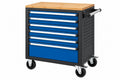 Carrello portautensili 100 x 50 x 95 cm in metallo blu nero con piano in legno e 7 cassetti
