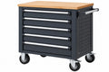Carrello portautensili 77 x 46 x 97 cm in acciaio nero con piano in legno - 5 cassetti su ruote