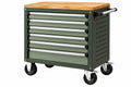 Carrello portautensili 76 x 46 x 95 cm in acciaio verde con piano in legno e 6 cassetti