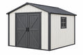 Casetta da giardino 300 x 240 x 240 cm in resina bianca e antracite con doppia porta e finestra