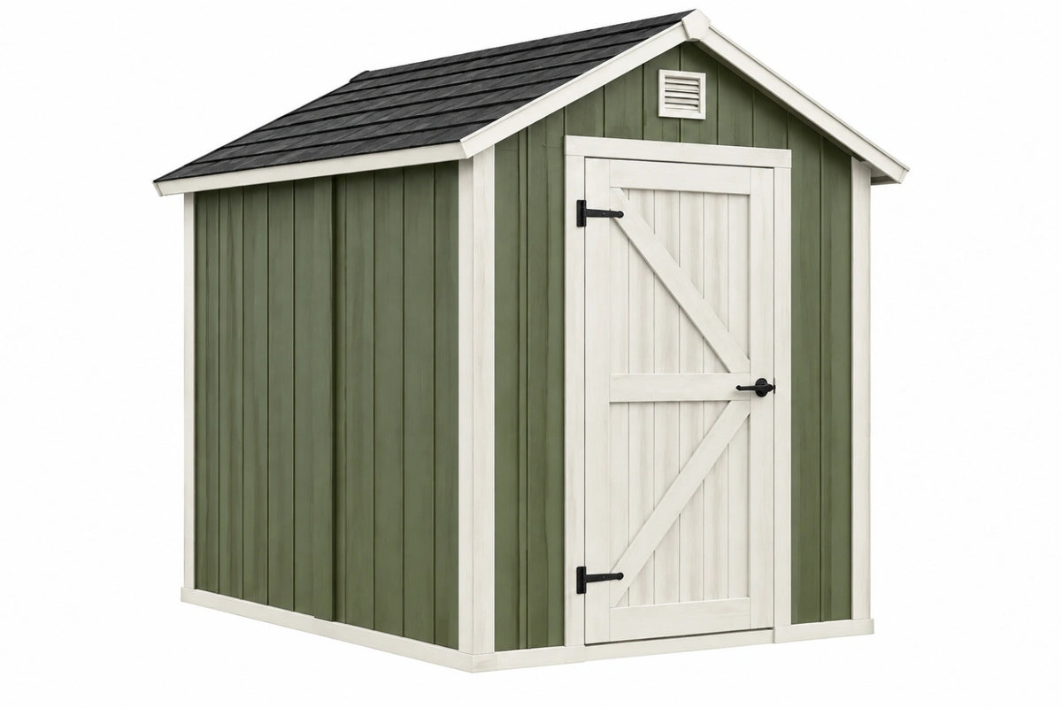 Casetta da giardino 180 x 120 x 190 cm in legno verde e bianco con porta a battente