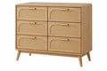 Cassettiera 120x45x85 cm in legno naturale e rattan con 6 cassetti stile retrò