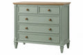 Cassettiera 120 x 45 x 100 cm in legno verde salvia con 5 cassetti stile classico