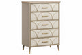 Cassettiera 80 x 40 x 120 cm beige e oro in legno ingegnerizzato a 5 cassetti stile moderno