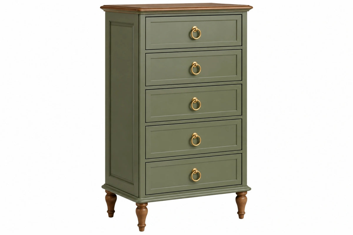 Cassettiera 80 x 40 x 130 cm in legno verde con 5 cassetti - stile classico