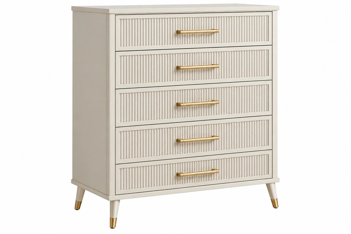 Cassettiera 90 x 45 x 105 cm in legno ingegnerizzato bianco e oro - 5 cassetti stile moderno